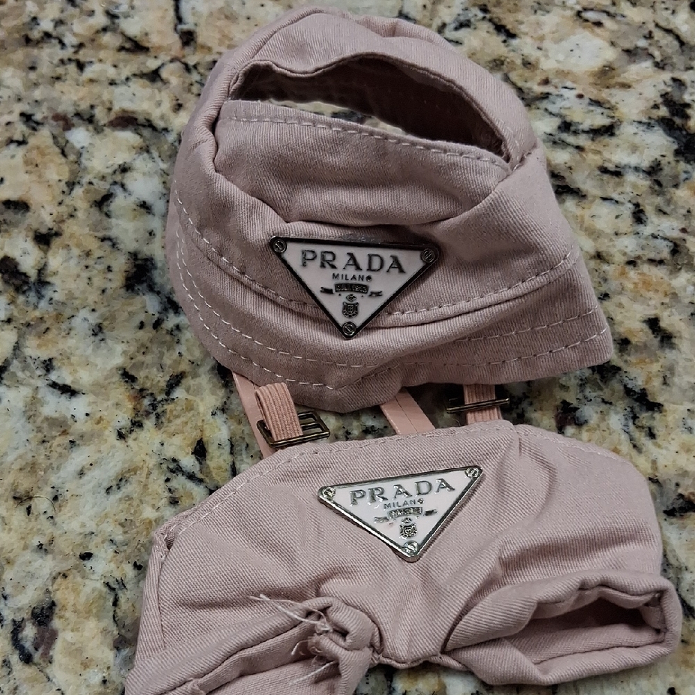 Labubu Pink Prada Bucket Hat and Overalls Set